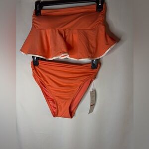 Carmen Marc Valvo Ruffled Bandeau top 2 Piece swim suit color sunset size XS NWT